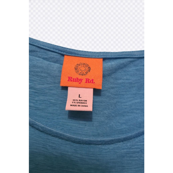 Ruby Rd Blue Short Sleeve Top Womens Size L Rayon Stretch Casual Blouse - Picture 4 of 5